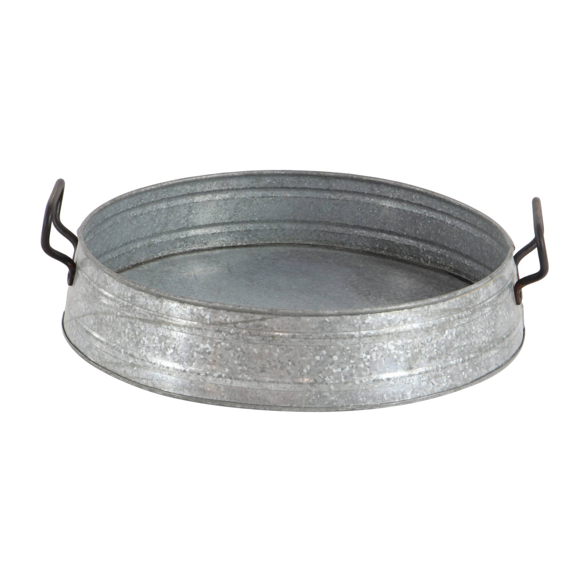 Set of 3" Grey Metal Farmhouse Tray, 18", 16", 14"